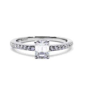 0.72ct Emerald Cut Diamond Shoulder Set Engagement Ring | Pre-Loved | 18K White Gold