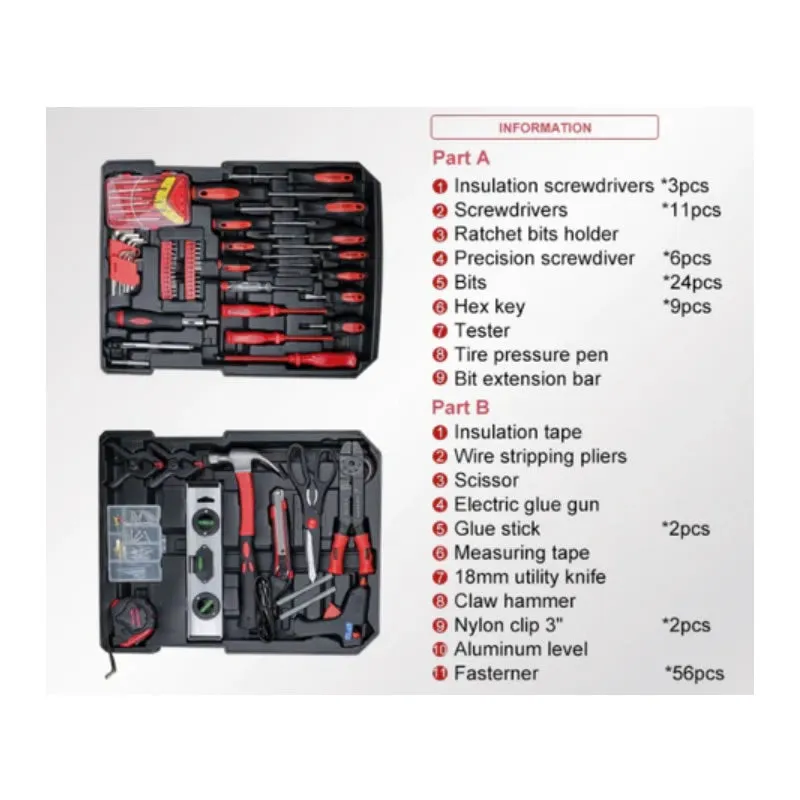 186Pcs Multi-Functional Complete Socket Trolley Car Repair Tool Kit Set Lpd10036-1