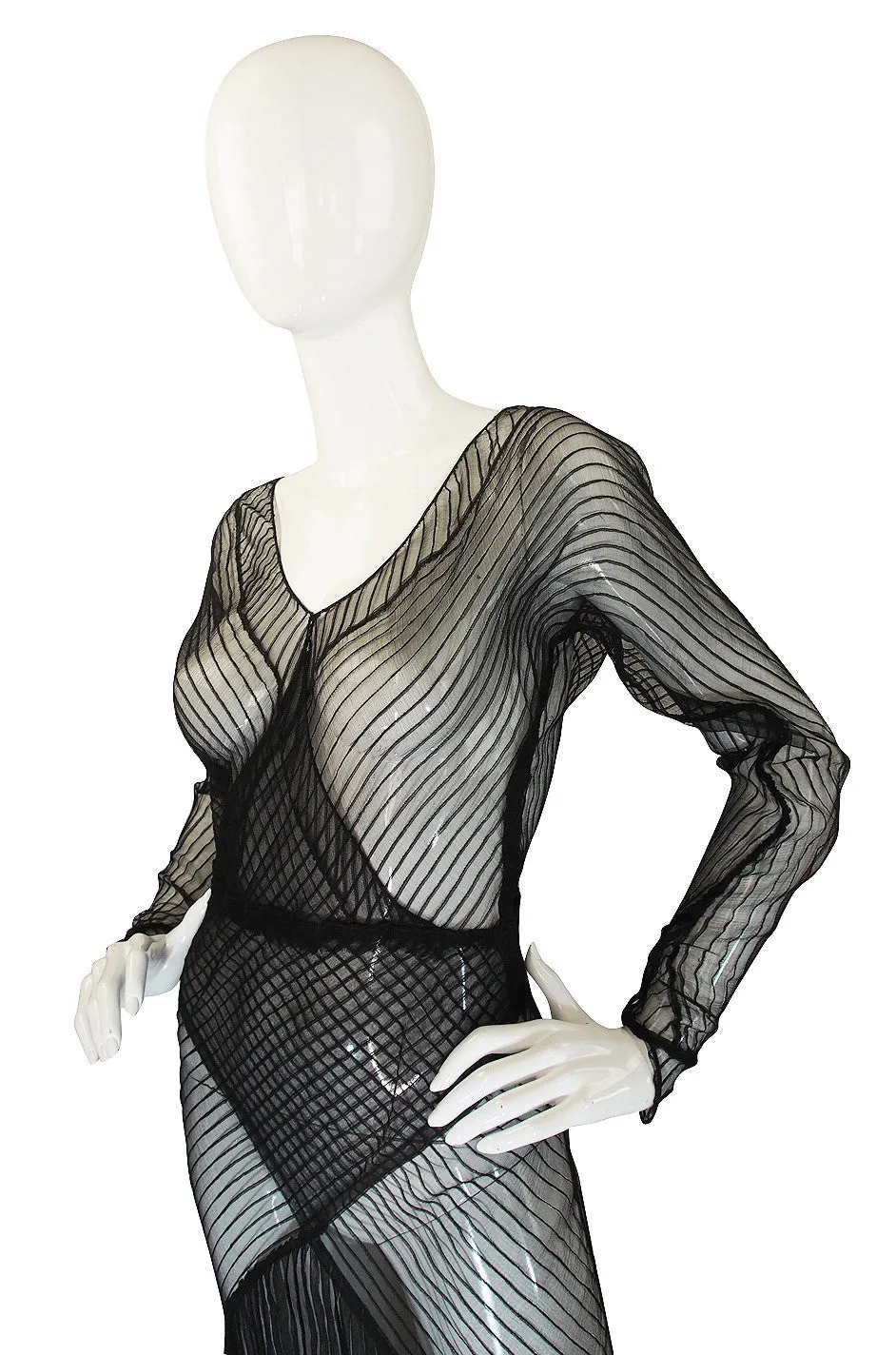 1930s Exceptional Black Silk Net Bias Gown