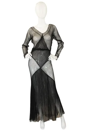 1930s Exceptional Black Silk Net Bias Gown