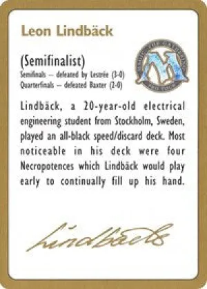 1996 Leon Lindback Biography Card [World Championship Decks]