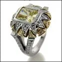 2 Ct Canary Radiant Bezel Two Tone Cubic Zirconia Pave 14K Gold Ring