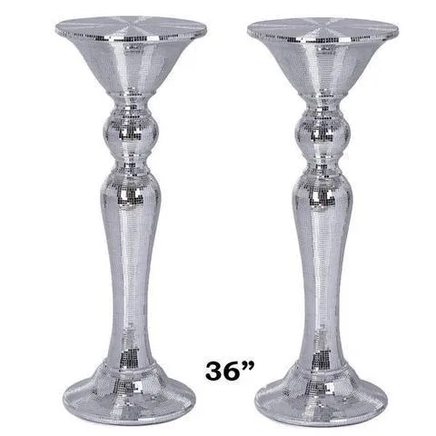 36” Silver Mirror Mosaic Polystone Floor Vase Wedding Aisle Prop Party Columns - Buy One Get One Free