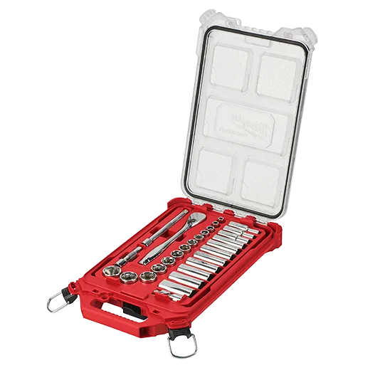 3/8 In. Drive 28pc Ratchet & Socket Set With Packout Low-profile Compact Organizer - Sae