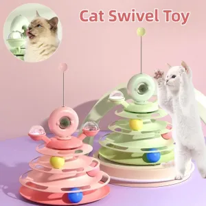 4 Levels Cat Toy Tower Turntable Roller Balls Toys Interactive