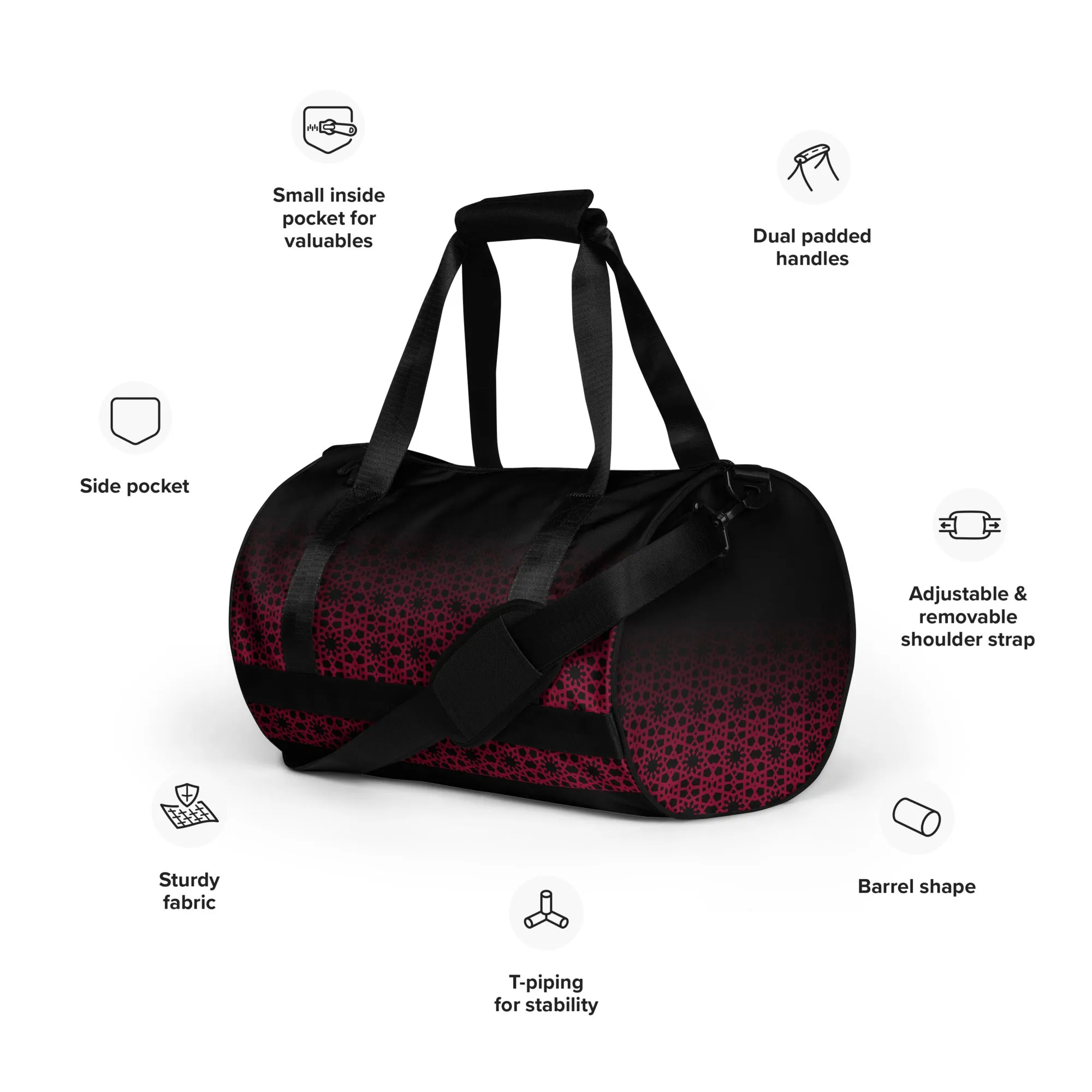 All-over print gym bag - Geometric Ombre in Black and Red