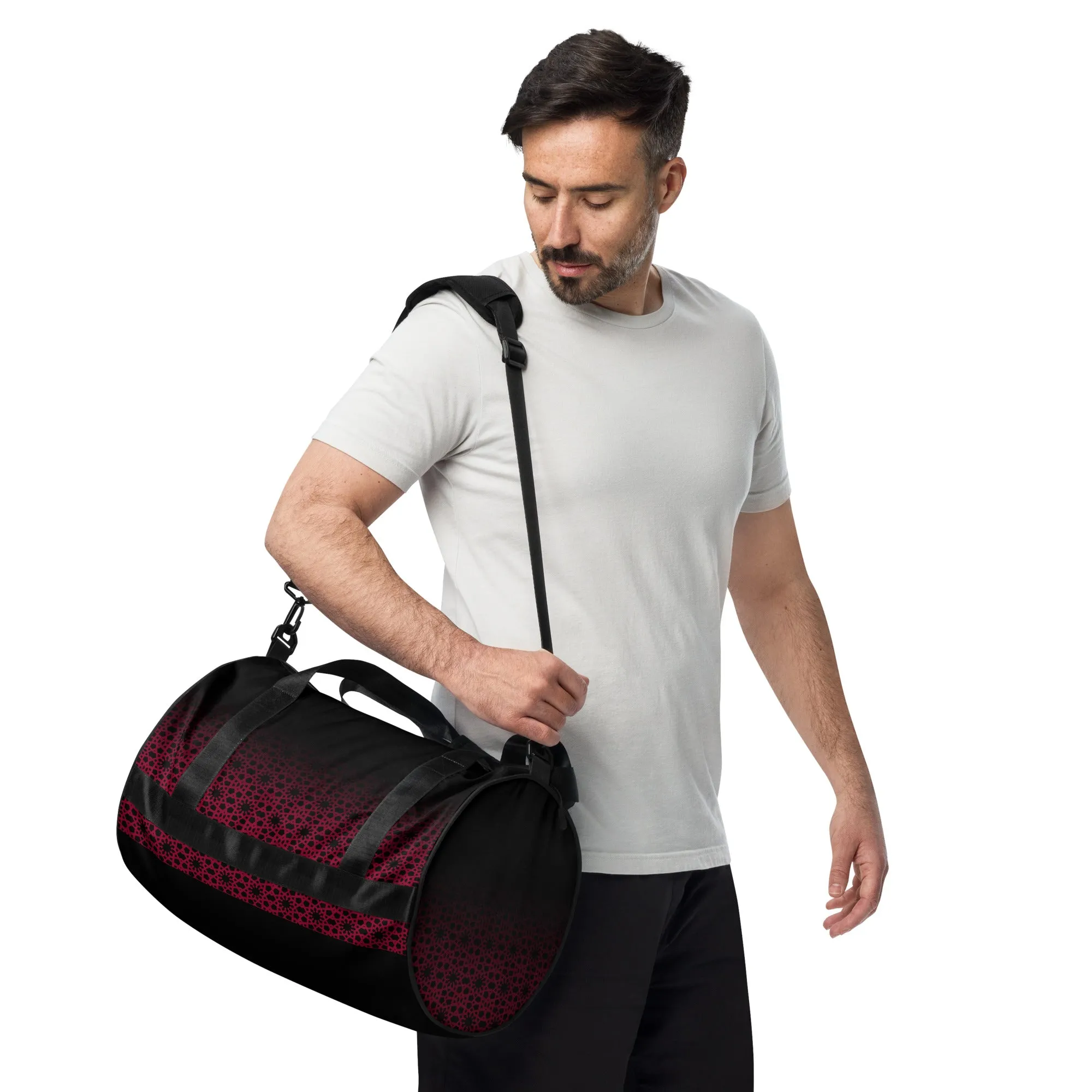 All-over print gym bag - Geometric Ombre in Black and Red