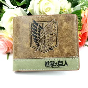 Anime Attack on Titan Eren Jager Khaki Men Wallets Scout Regiment Short Purse Card Holders