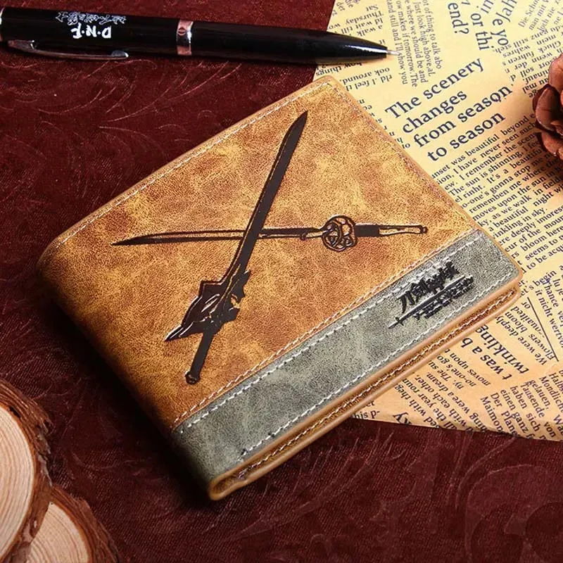 Anime Attack on Titan Eren Jager Khaki Men Wallets Scout Regiment Short Purse Card Holders