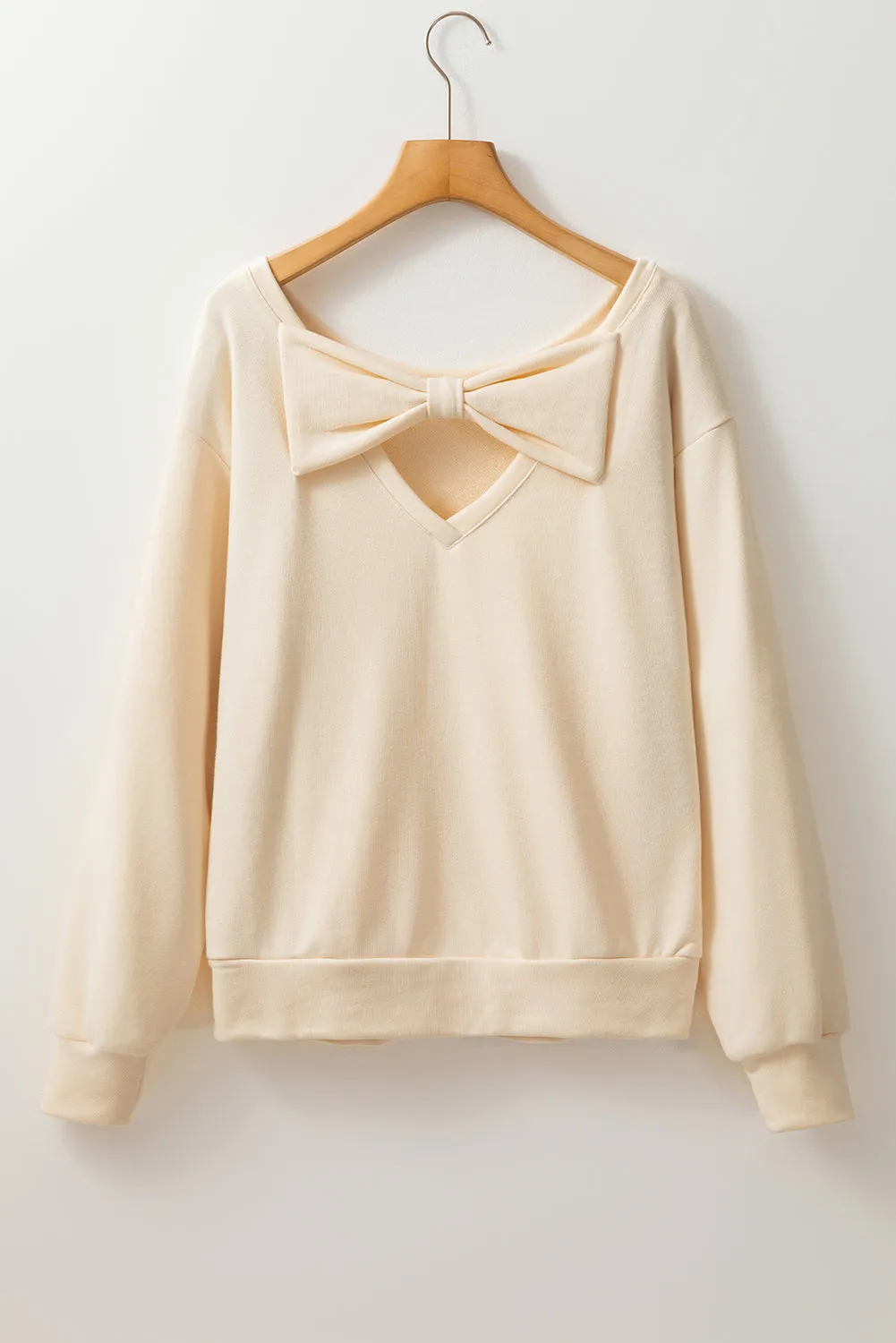 Apricot Bowknot Dewback Round Neck Sweatshirt