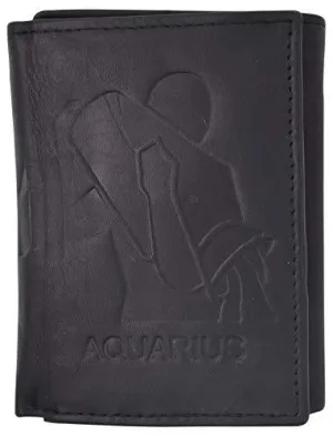 Aquarius Zodiac Sign Bifold Trifold Genuine Leather Men's Wallets