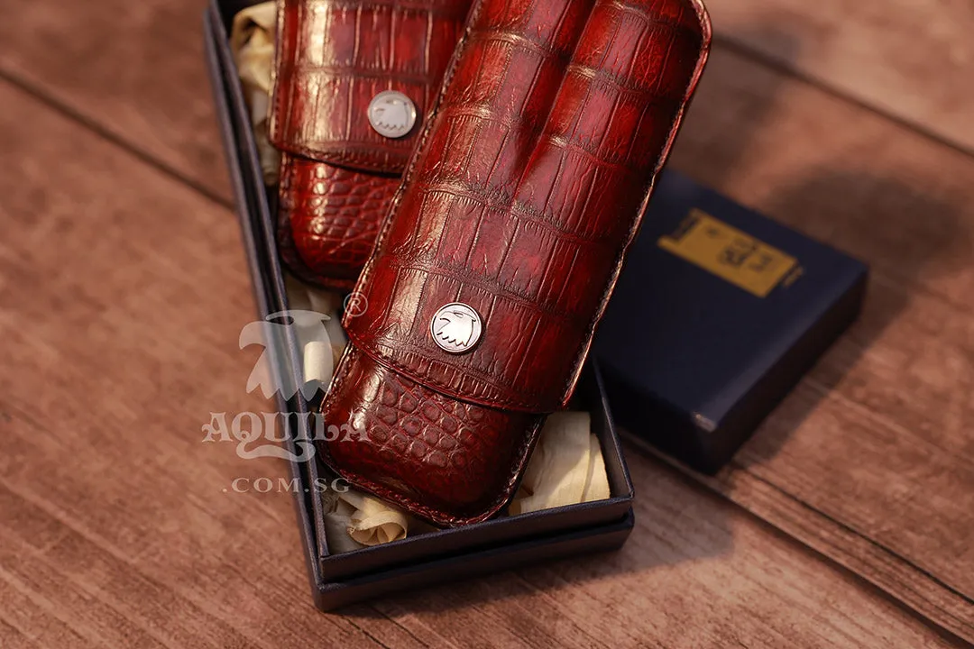 Aquila genuine crocodile leather cigar case oxblood patina