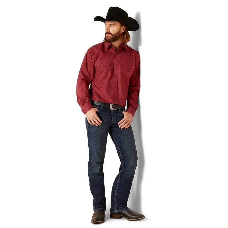 Ariat Men’s Norwin Classic Fit Snap Long Sleeve Shirt, Tibetan Red