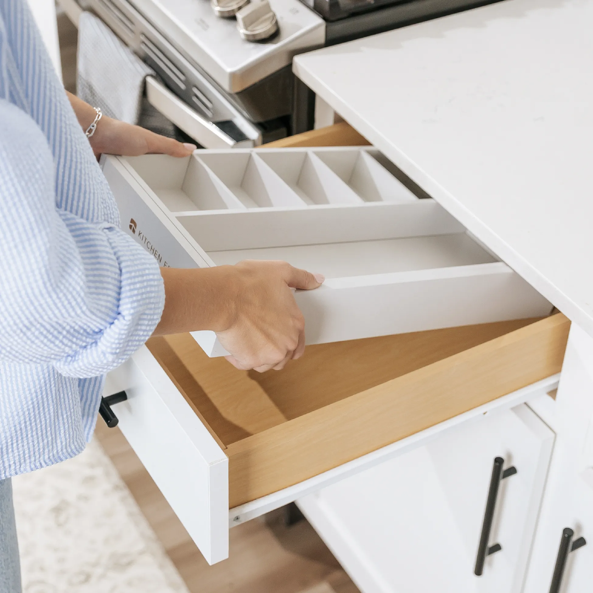 Bamboo Drawer Organizer for Utensils & Junk - White Finish (Expands 10.5-19in)