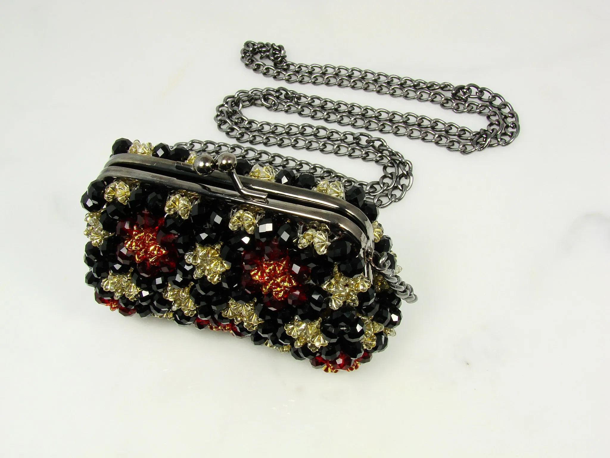 Beaded Small Black Purse. For Cocktail Evening Party