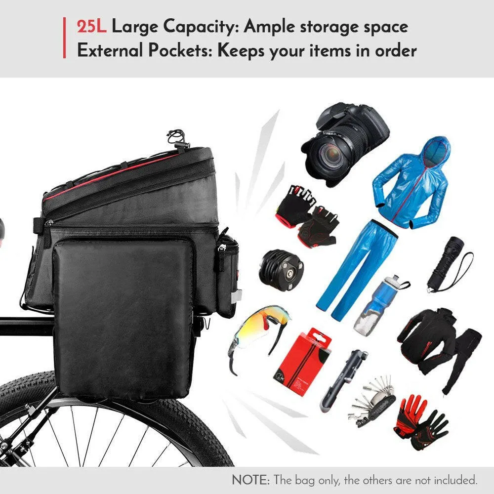 Bike Trunk Bag 25L Bicycle Bag Water Resisitant Bike Rack Bag with Rain Cover Cycling Shelf Bag