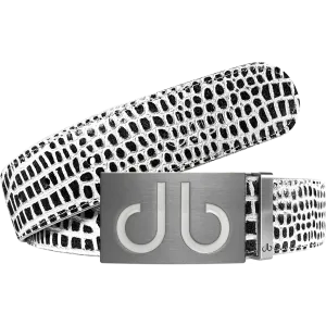 Black and White Crocodile Textured Leather Belt with White Infill Buckle