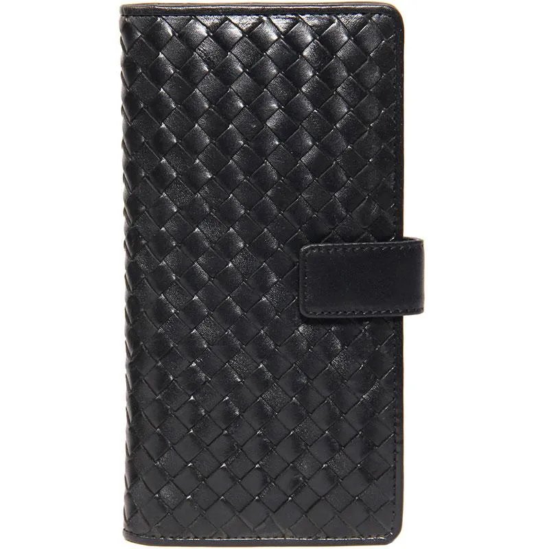 Black Braided Leather Mens Long Wallet Bifold Long Wallet for Men