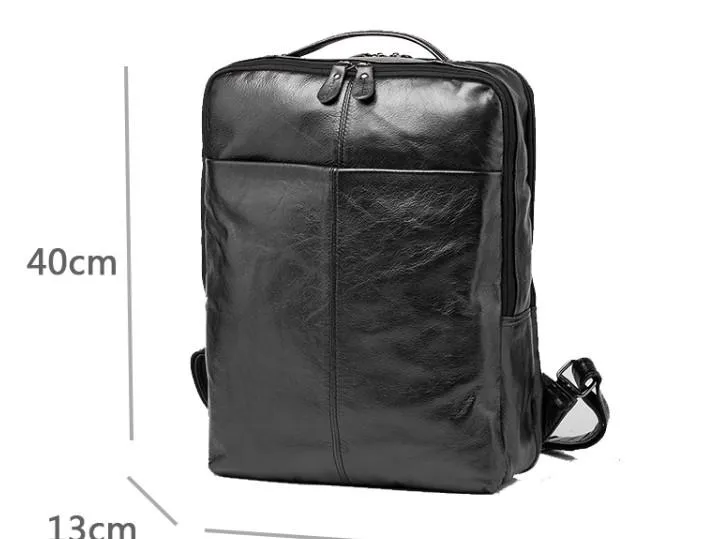 Black Cool Mens Leather Backpack Travel Backpack Leather 15inch Laptop Backpack for Men