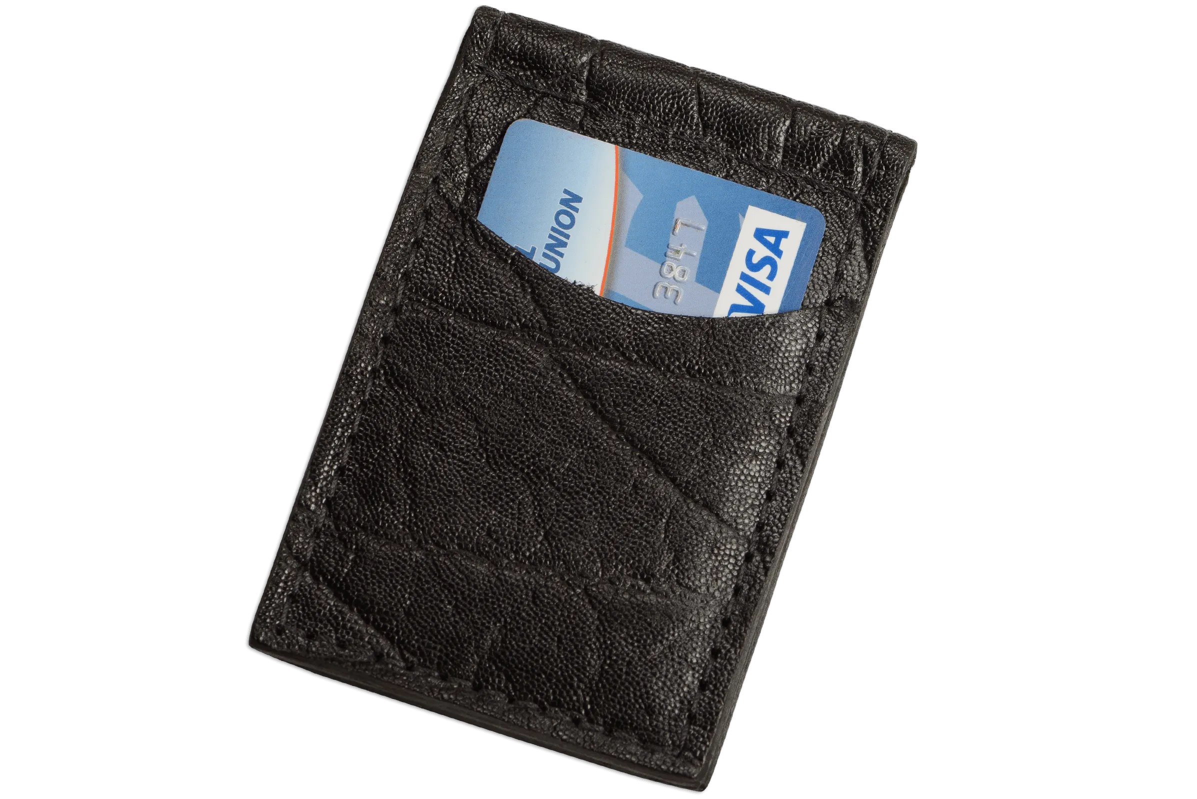 Black Elephant Bifold Slim Profile Wallet With Money Clip