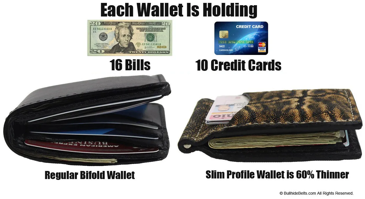 Black Elephant Bifold Slim Profile Wallet With Money Clip