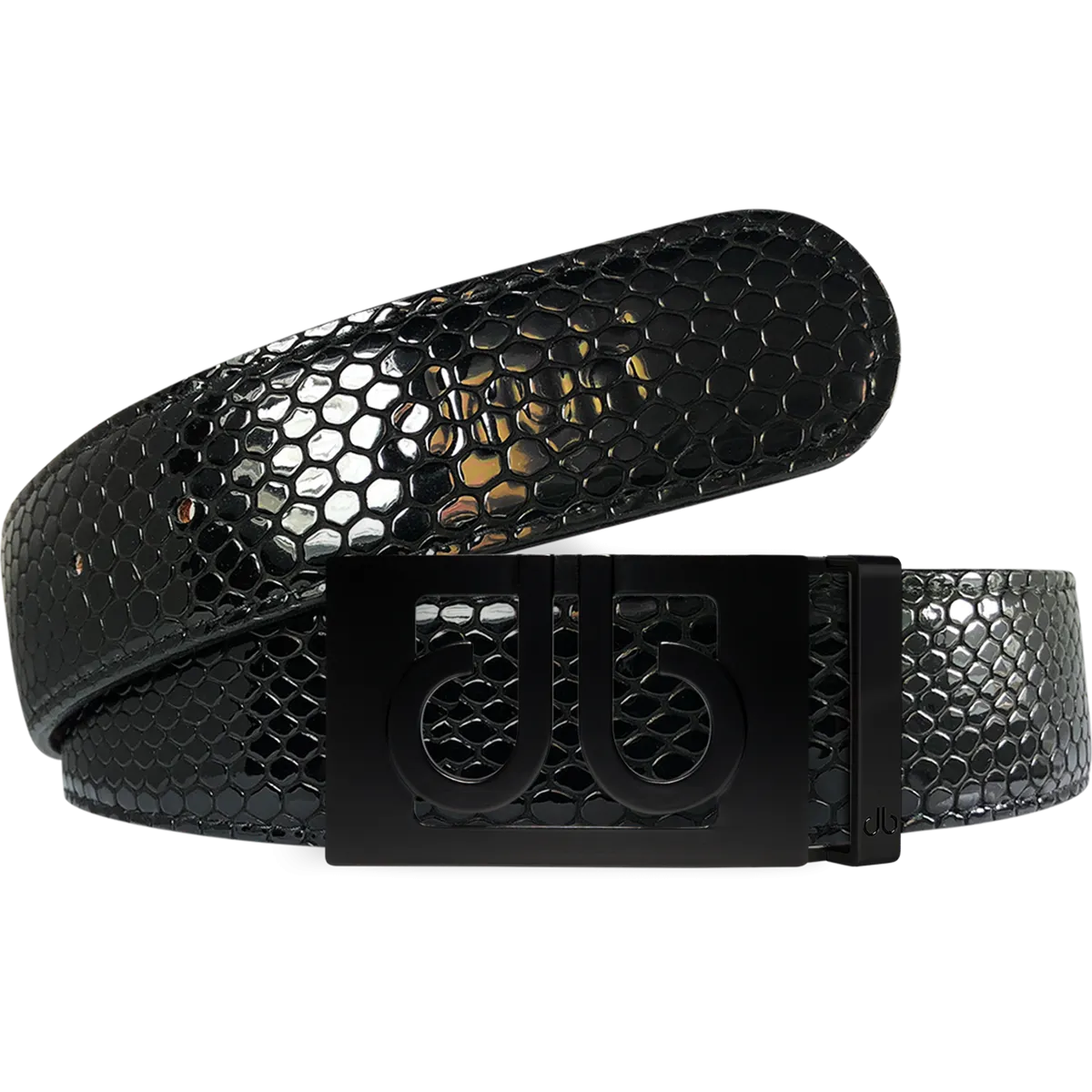 Black Snakeskin Texture Leather Belt with Matte Classic Buckle