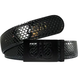 Black Snakeskin Texture Leather Belt with Matte Classic Buckle