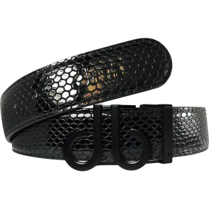 Black Snakeskin Texture Leather Belt with Matte DB Icon Buckle