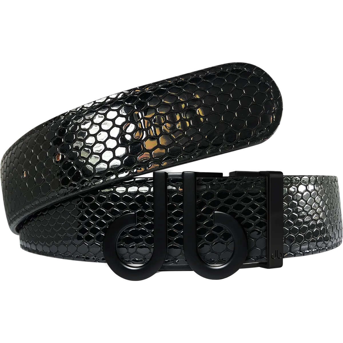 Black Snakeskin Texture Leather Belt with Matte DB Icon Buckle