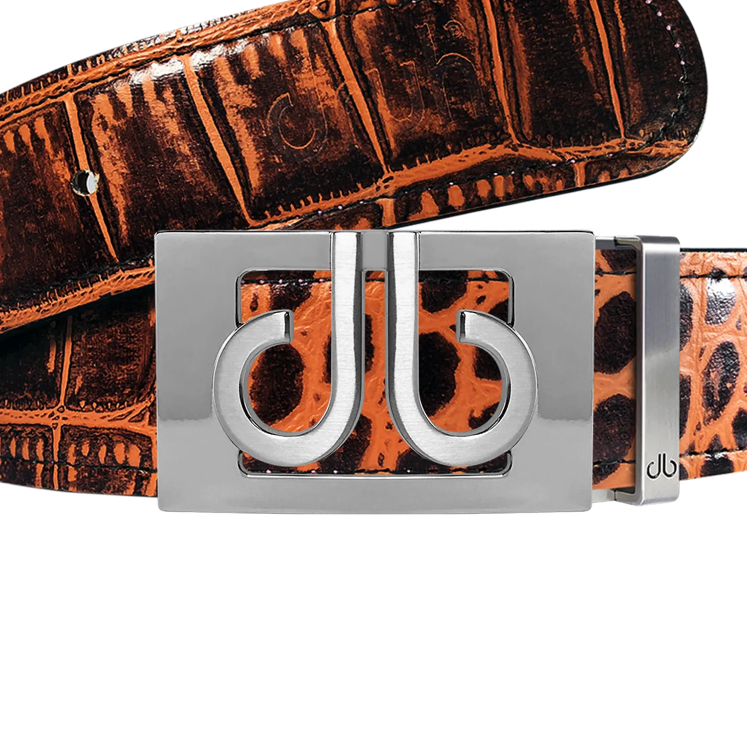 Brown Crocodile Textured Leather Belt with Buckle