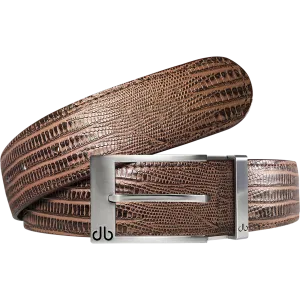 Brown Lizard Textured Leather Belt with Prong Buckle