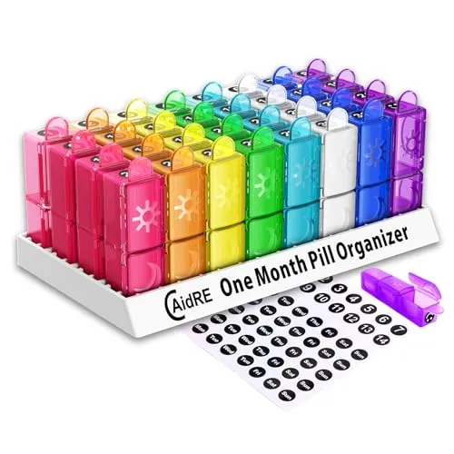 CAidRE Monthly Pill Organizer 2 Times A Day, One Month Pill Organizer AM/PM, 30 Day Pill Organizer, 31 Day Pill Organizer, Monthly Pill Box Organizer for Fish Oil, Vitamins, Supplements, Medications