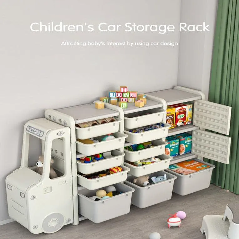 Car Shape Toy Shelf Teen Organizer Baby Furniture Sets Children Bookshelf Plastic Storage Box Kids Cabinets