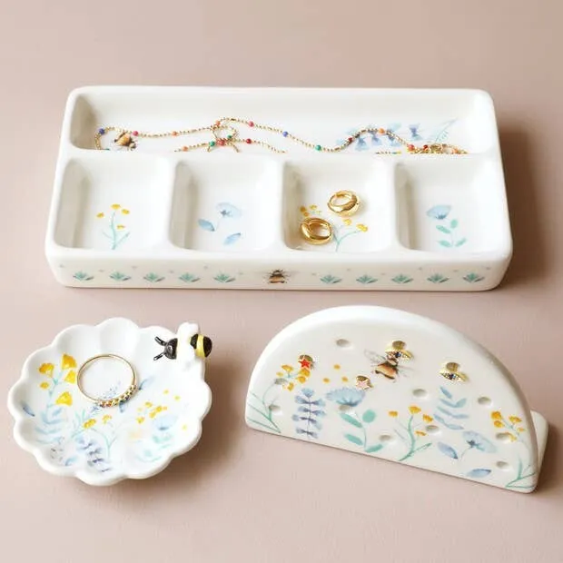 Cornflower Blue Floral Trinket Tray