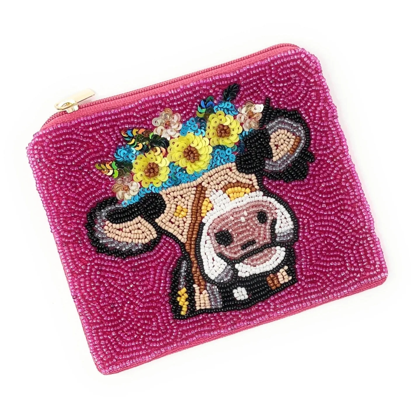 Cow Beaded Coin Purse