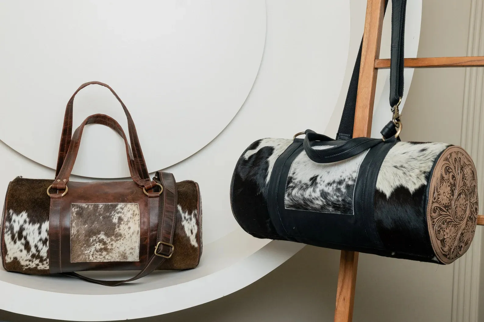 Cowhide Duffle Bag Tooled Leather