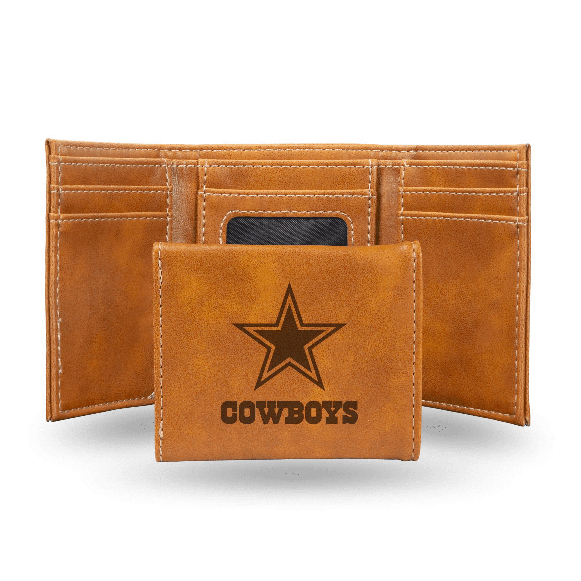 Dallas Cowboys - Laser Engraved Brown Trifold Wallet