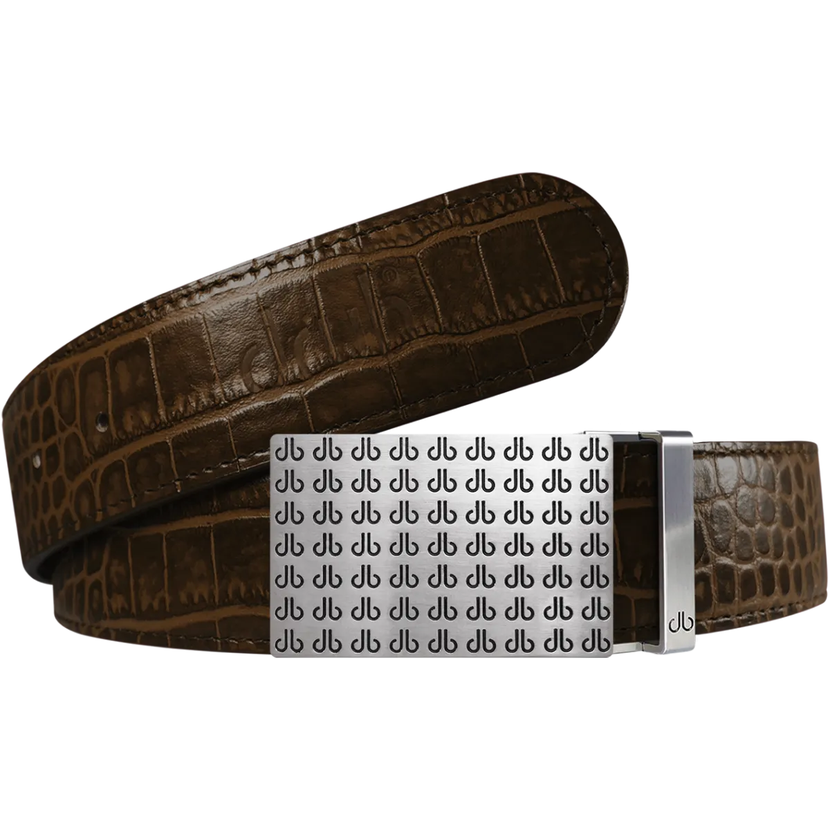 Dark Brown Crocodile Textured Leather Belt with Buckle