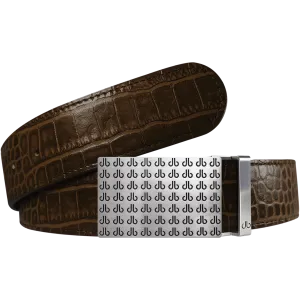 Dark Brown Crocodile Textured Leather Belt with Buckle