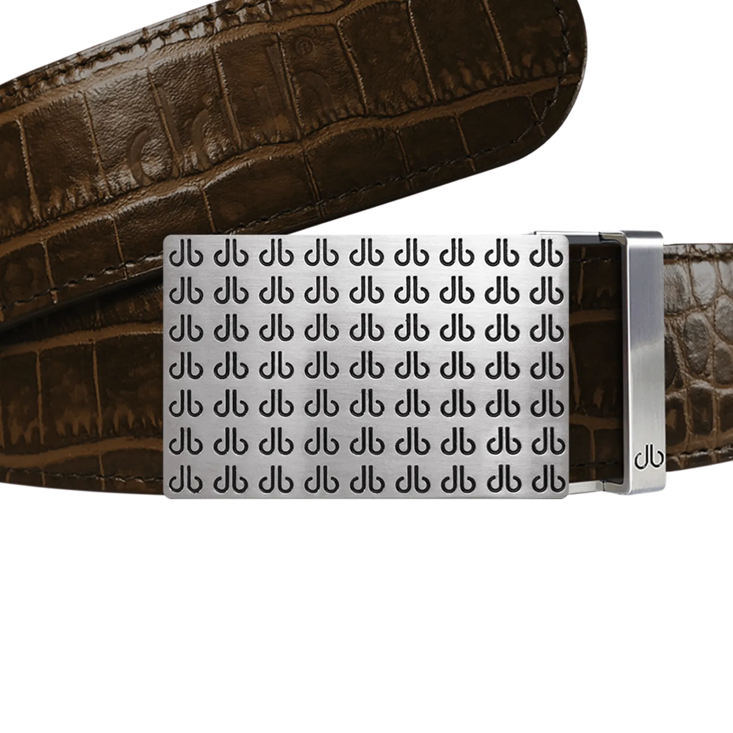 Dark Brown Crocodile Textured Leather Belt with Buckle