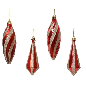 Decoris Hanging Shatterproof Drop Ornament with Glitter 13cm - 4 Assorted