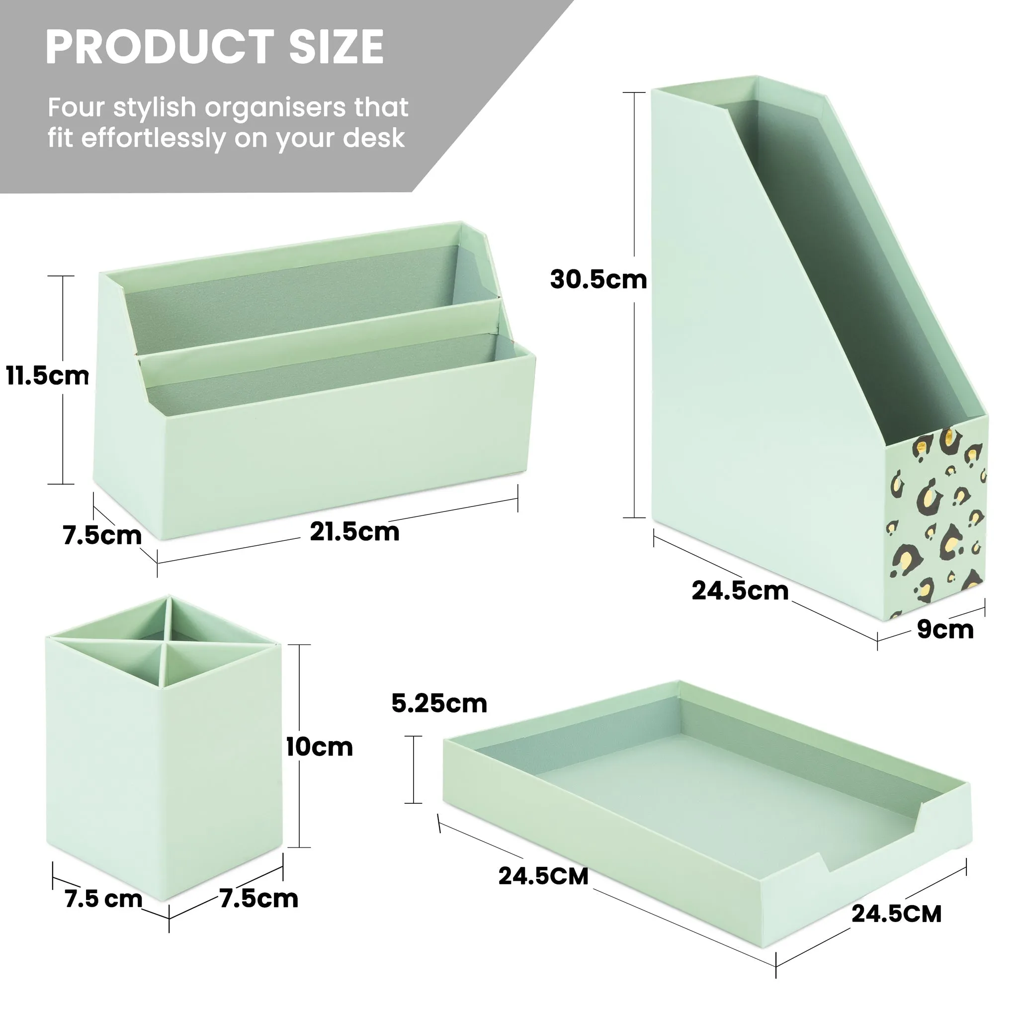 Desk Organiser Set - Mint Green - 4 Pcs