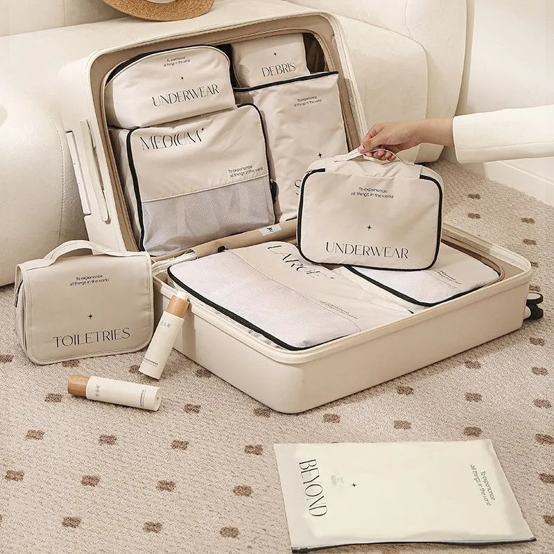 Easy Travel Storage Organizer Bag Set Baggage Luggage Accessories Beige in 5, 7, 8 PCS