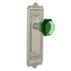 Egg & Dart Long Plate with Emerald Waldorf Knob in Satin Nickel