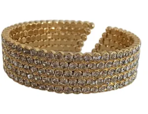 Elegant Crystal Cuff in Gold Metal