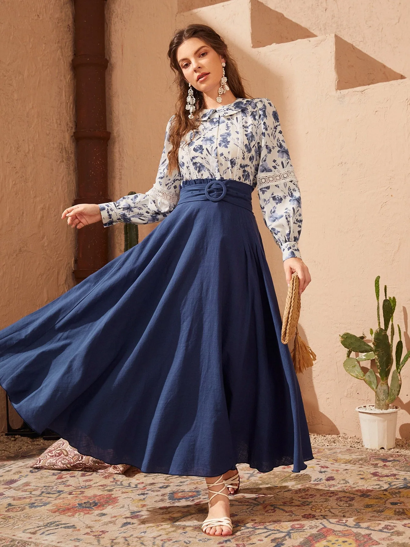 Elegant Plain Paper Bag Waist High Waist Maxi Women Skirt