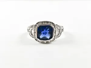 Elegant Square Shape Center Sapphire Color CZ Trillion Style Silver Ring