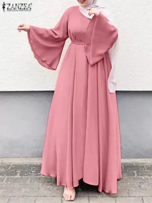 Elegant Women’s Solid Color Maxi Dress – Turkish Abaya Robe