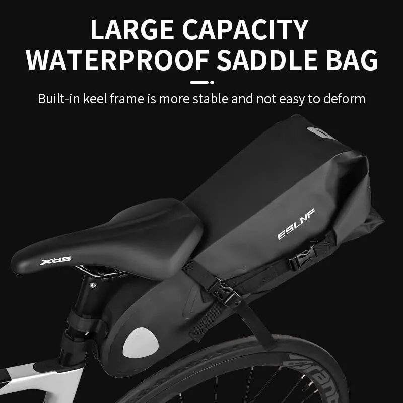 ESLNF Bike Bag Waterproof 10L Large Capacity Bicycle Saddle Bag Cycling Foldable Tail Rear Bag MTB Road Trunk Bikepacking