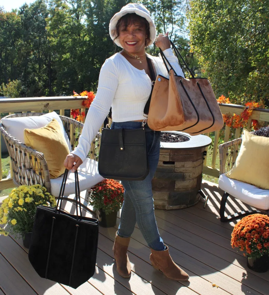 Expandable Neoprene Brown Velvet Tote & Wristlet Set